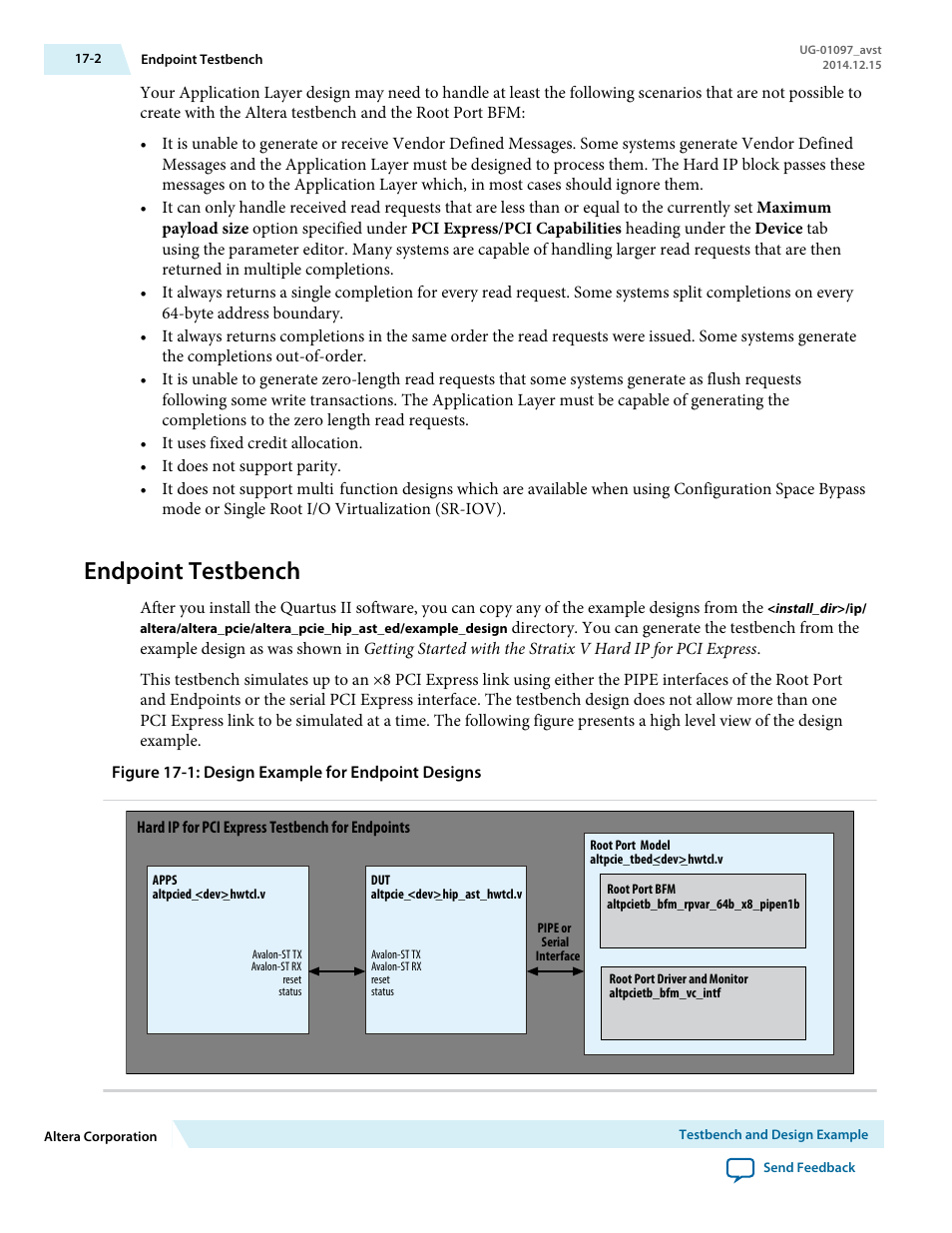 Endpoint testbench | Altera Stratix V Avalon-ST User Manual | Page 213 / 293