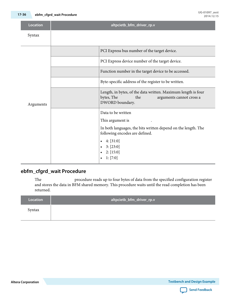 Ebfm_cfgrd_wait procedure | Altera Stratix V Avalon-ST User Manual | Page 247 / 293