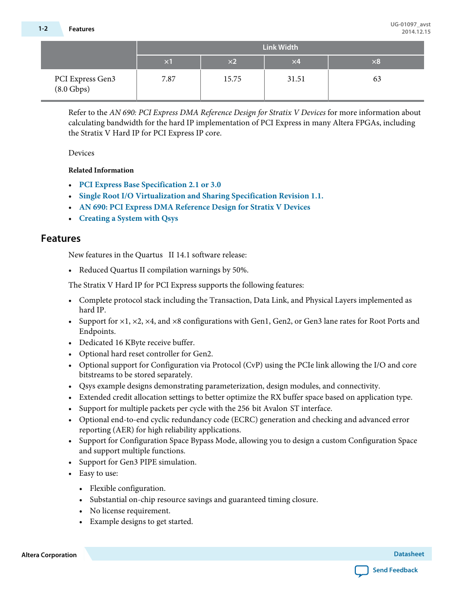 Features | Altera Stratix V Avalon-ST User Manual | Page 3 / 293