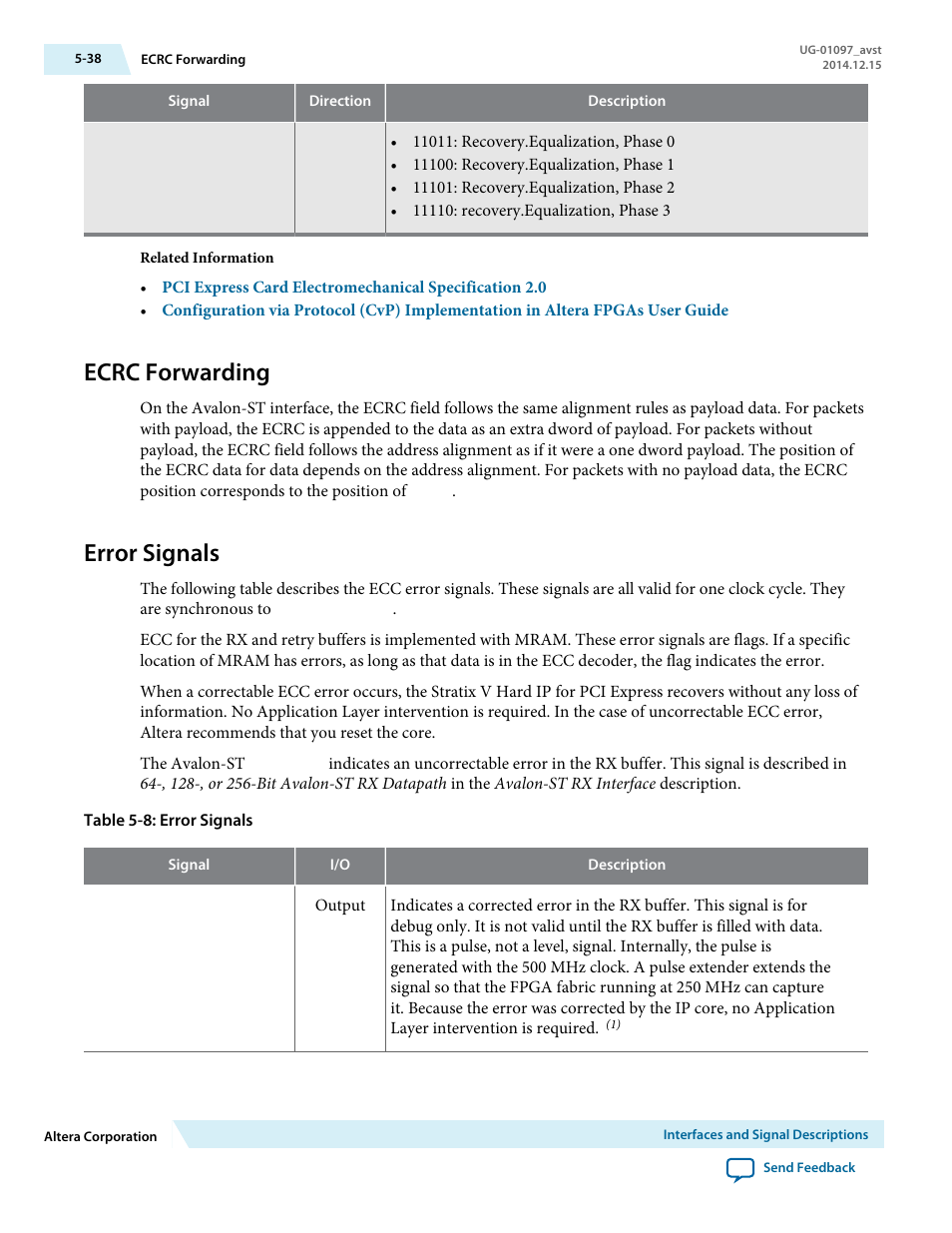 Ecrc forwarding, Error signals | Altera Stratix V Avalon-ST User Manual | Page 90 / 293