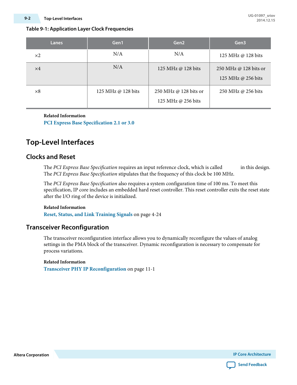 Top-level interfaces, Clocks and reset, Transceiver reconfiguration | Altera Stratix V Avalon-ST User Manual | Page 126 / 158