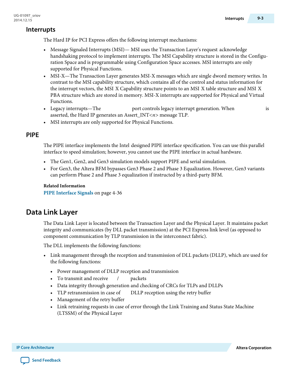 Interrupts, Pipe, Data link layer | Altera Stratix V Avalon-ST User Manual | Page 127 / 158