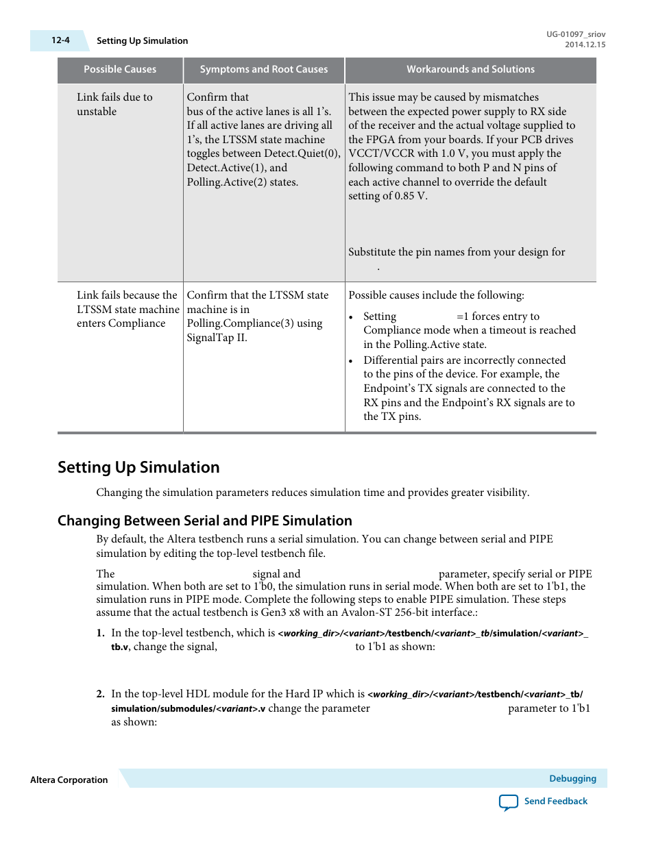 Setting up simulation, Changing between serial and pipe simulation | Altera Stratix V Avalon-ST User Manual | Page 146 / 158