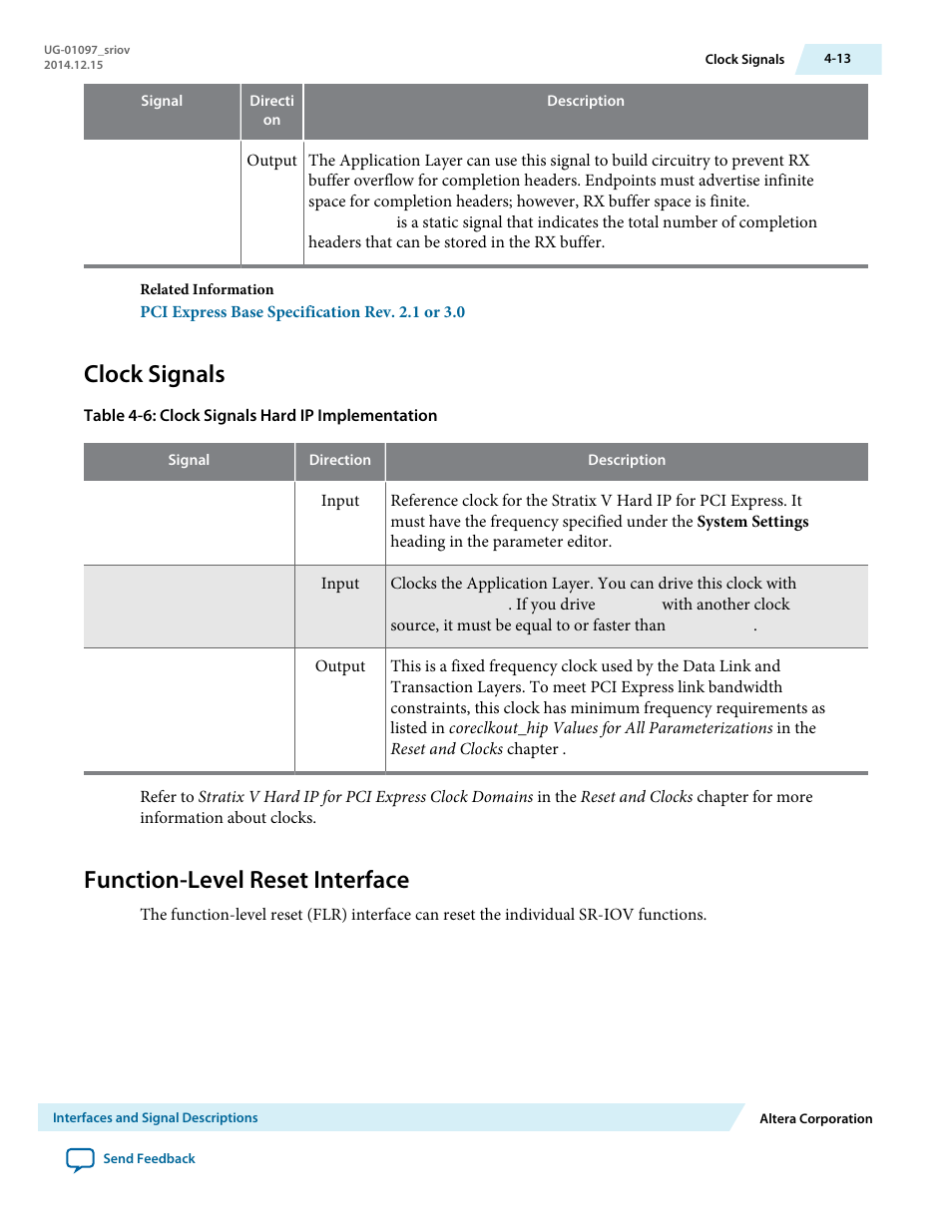 Clock signals, Function-level reset interface | Altera Stratix V Avalon-ST User Manual | Page 48 / 158