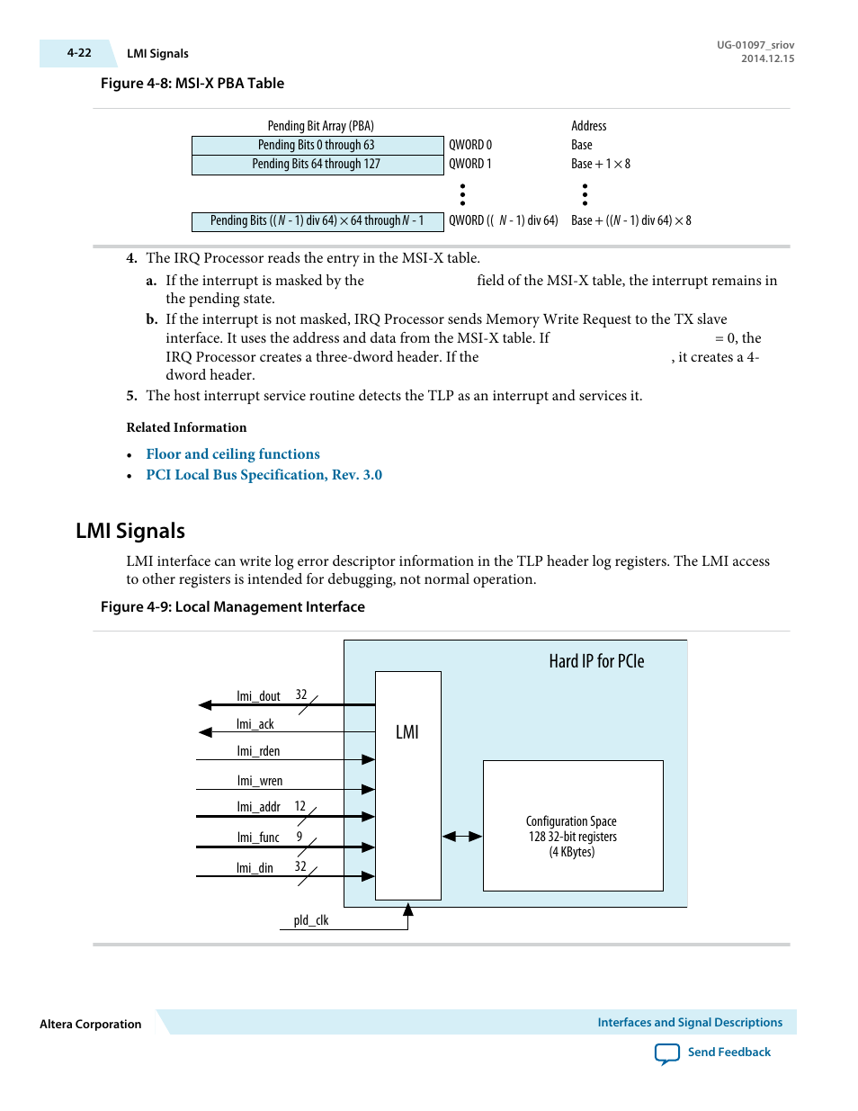 Lmi signals, Hard ip for pcie | Altera Stratix V Avalon-ST User Manual | Page 57 / 158