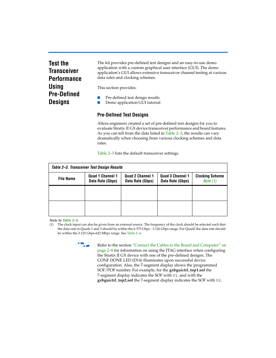 Pre-defined test designs, Pre-defined test design results -10 | Altera Transceiver SI User Manual | Page 18 / 38