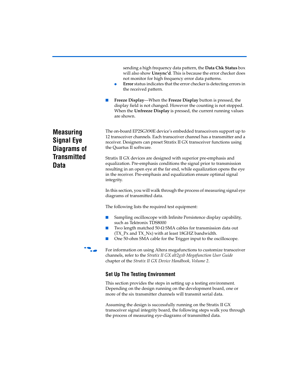 Measuring signal eye diagrams of transmitted data, Set up the testing environment, Set up the testing environment -17 | Altera Transceiver SI User Manual | Page 25 / 38