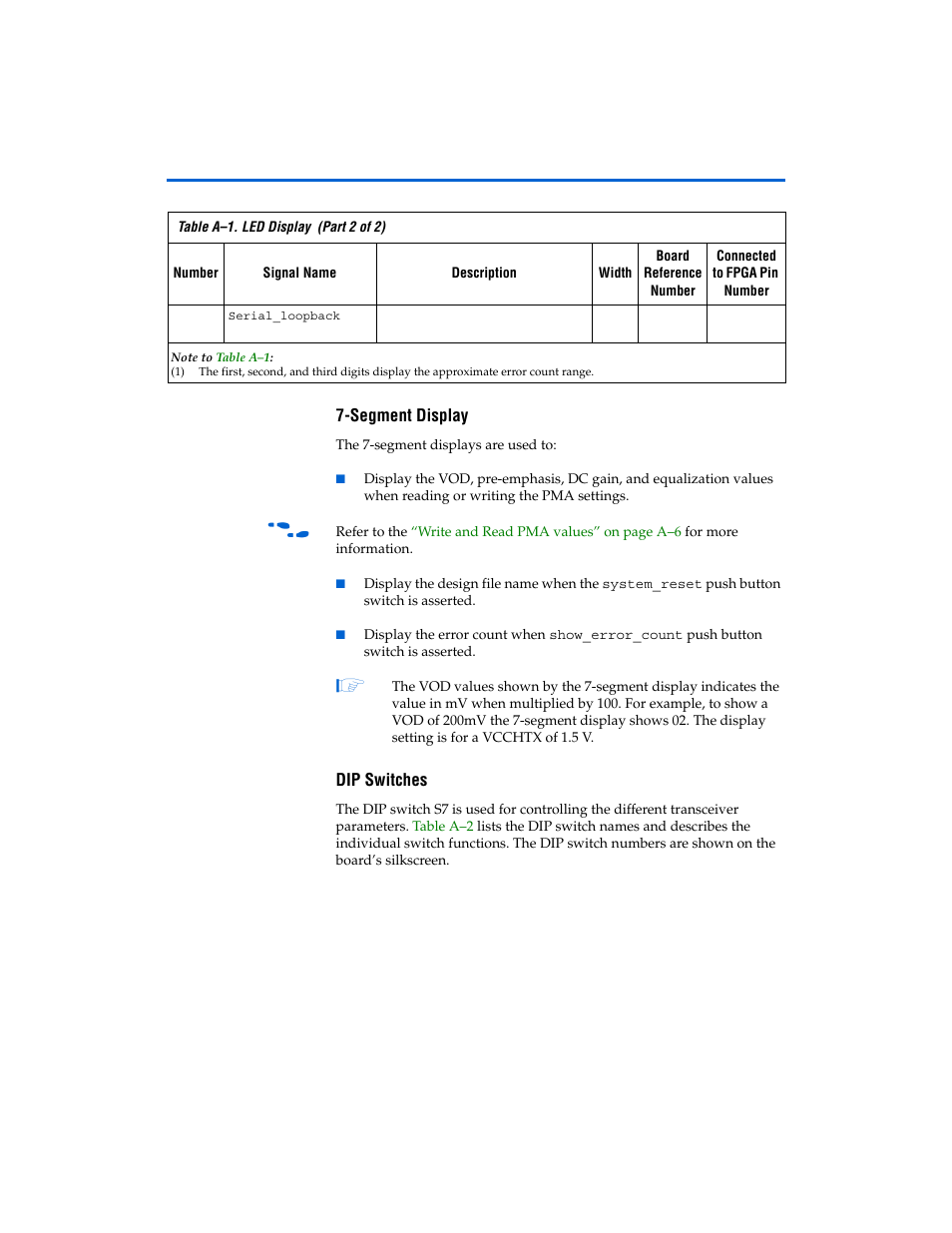 Segment display, Dip switches | Altera Transceiver SI User Manual | Page 31 / 38