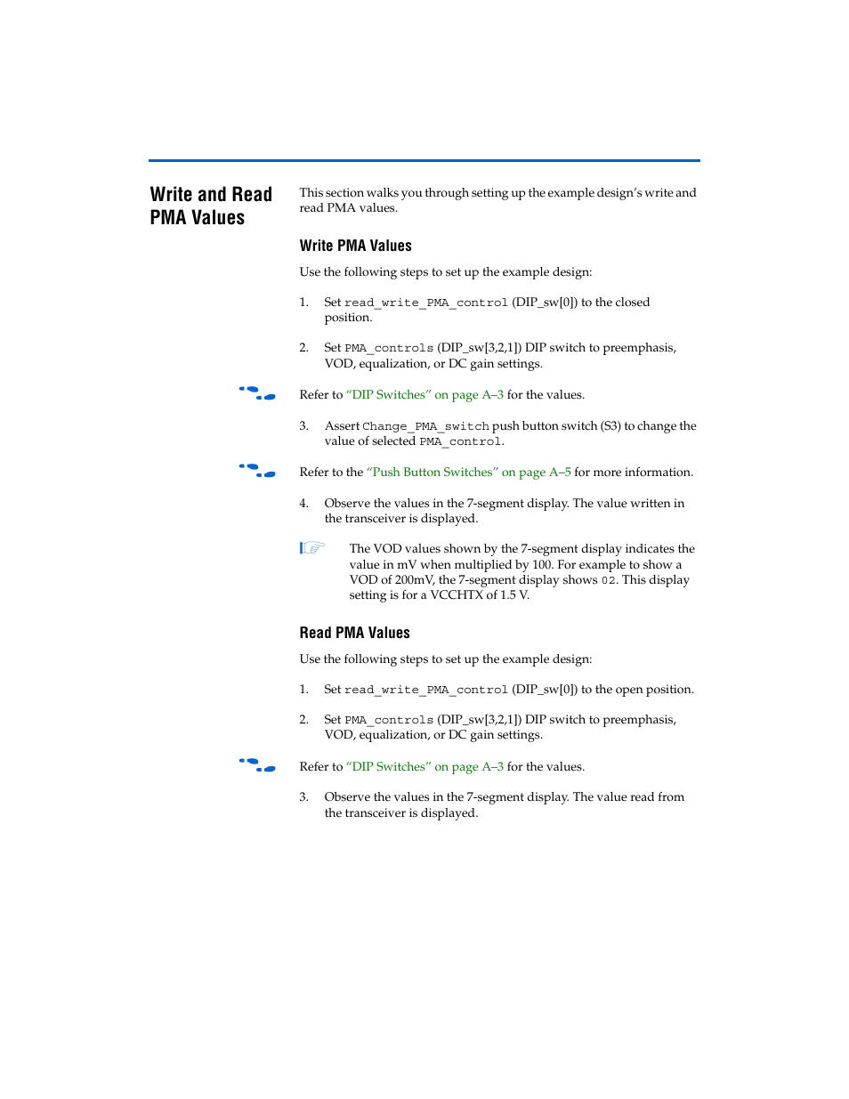 Write and read pma values, Write pma values, Read pma values | Altera Transceiver SI User Manual | Page 34 / 38