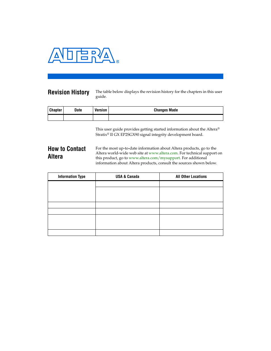 Revision history, How to contact altera, About this user guide | Altera Transceiver SI User Manual | Page 5 / 38