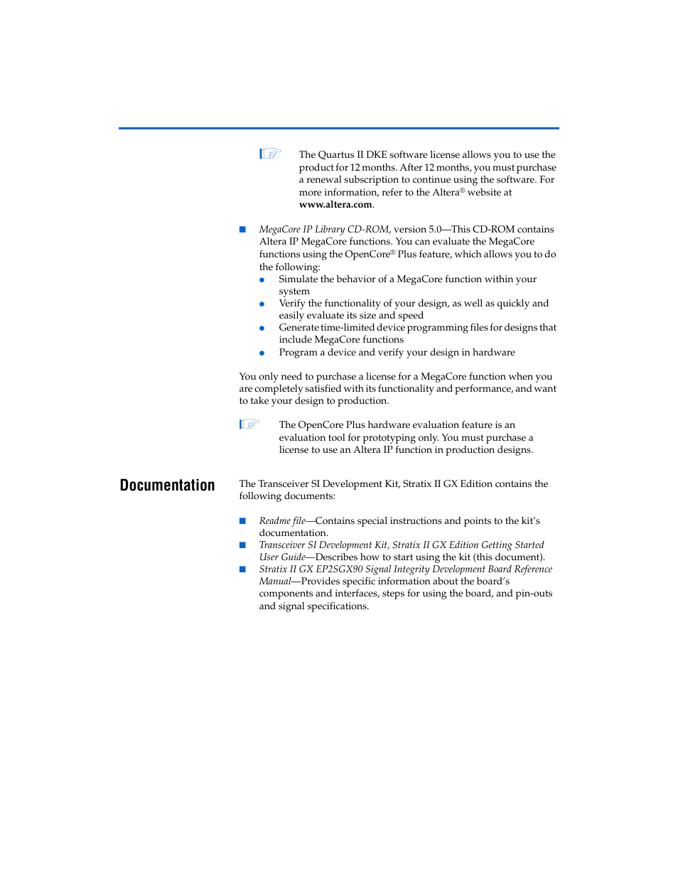 Documentation, Documentation -2 | Altera Transceiver SI User Manual | Page 8 / 38