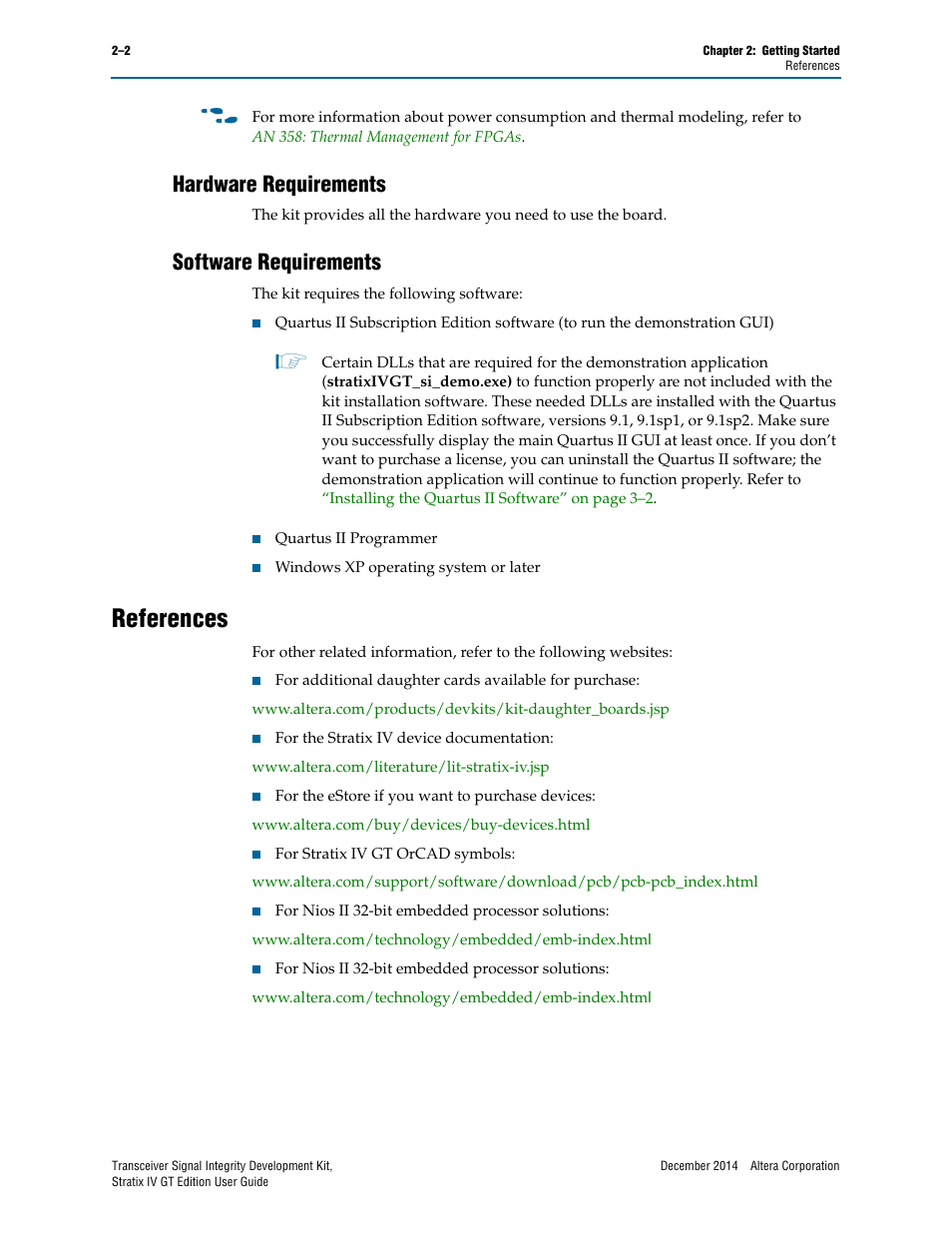 Hardware requirements, Software requirements, References | Hardware requirements –2 software requirements –2, References –2 | Altera Transceiver Signal Integrity User Manual | Page 8 / 30