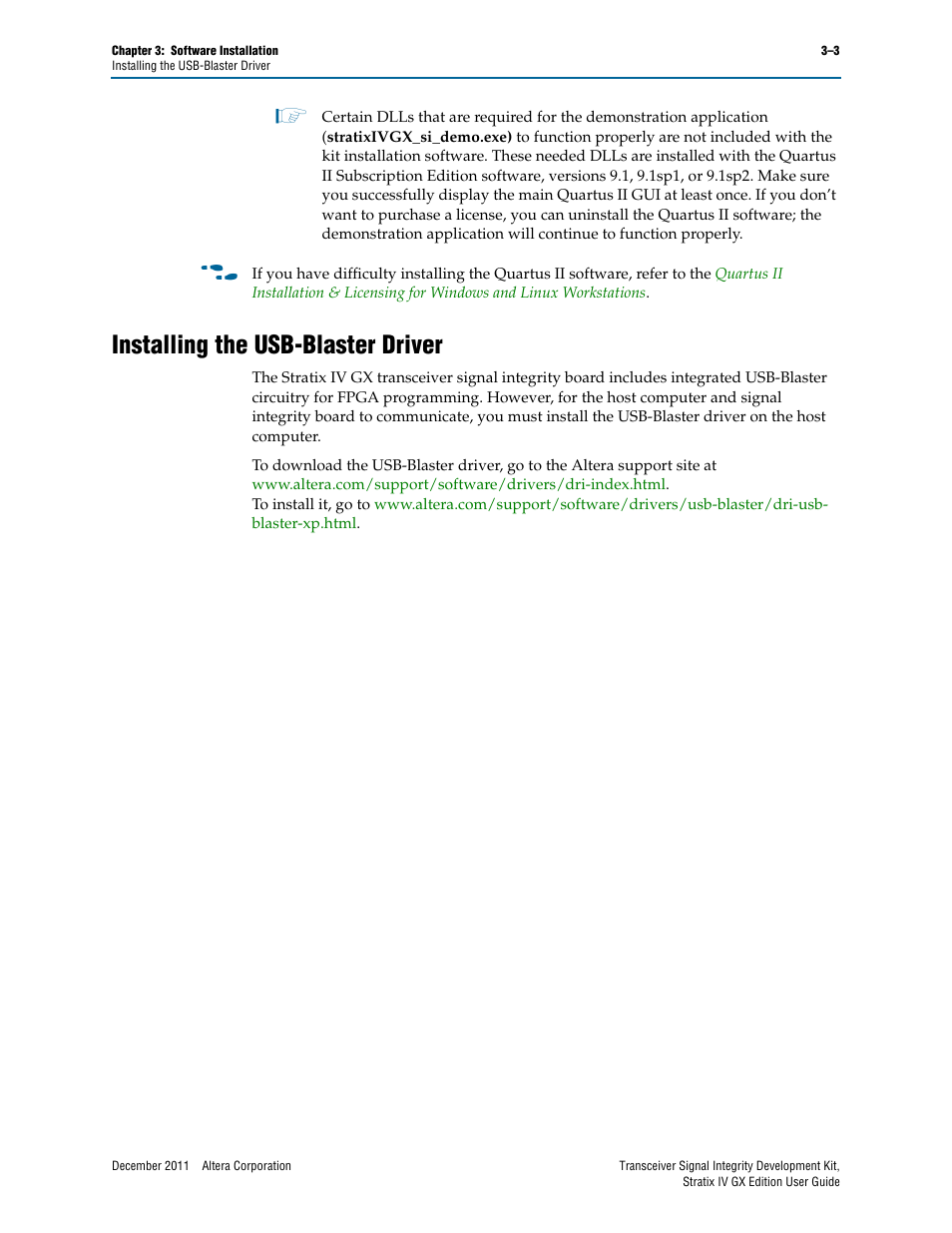 Installing the usb-blaster driver, Installing the usb-blaster driver –3 | Altera Transceiver Signal Integrity User Manual | Page 13 / 34