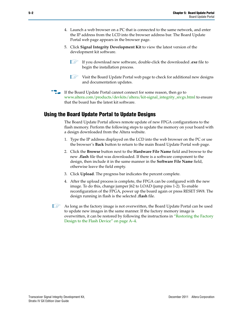 Using the board update portal to update designs, Using the board update portal to update designs –2 | Altera Transceiver Signal Integrity User Manual | Page 18 / 34