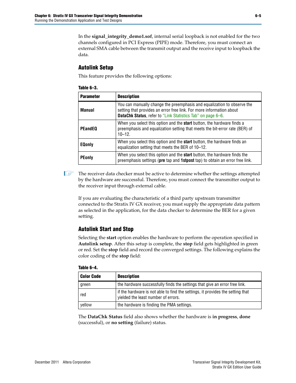 Autolink setup, Autolink start and stop, Autolink setup –5 autolink start and stop –5 | Altera Transceiver Signal Integrity User Manual | Page 23 / 34