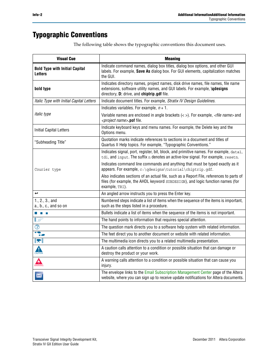 Typographic conventions | Altera Transceiver Signal Integrity User Manual | Page 34 / 34