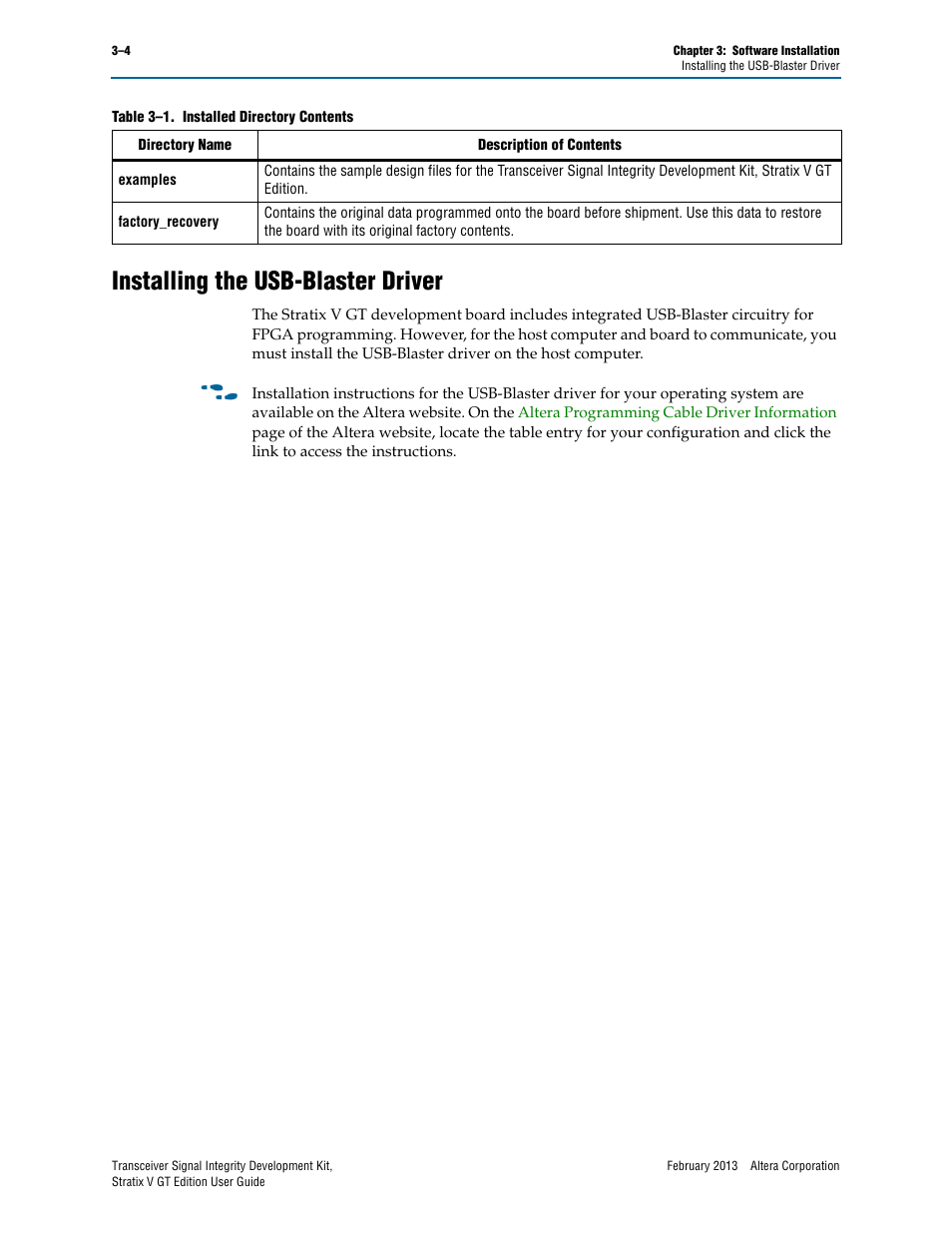 Installing the usb-blaster driver, Installing the usb-blaster driver –4 | Altera Transceiver Signal Integrity User Manual | Page 16 / 56