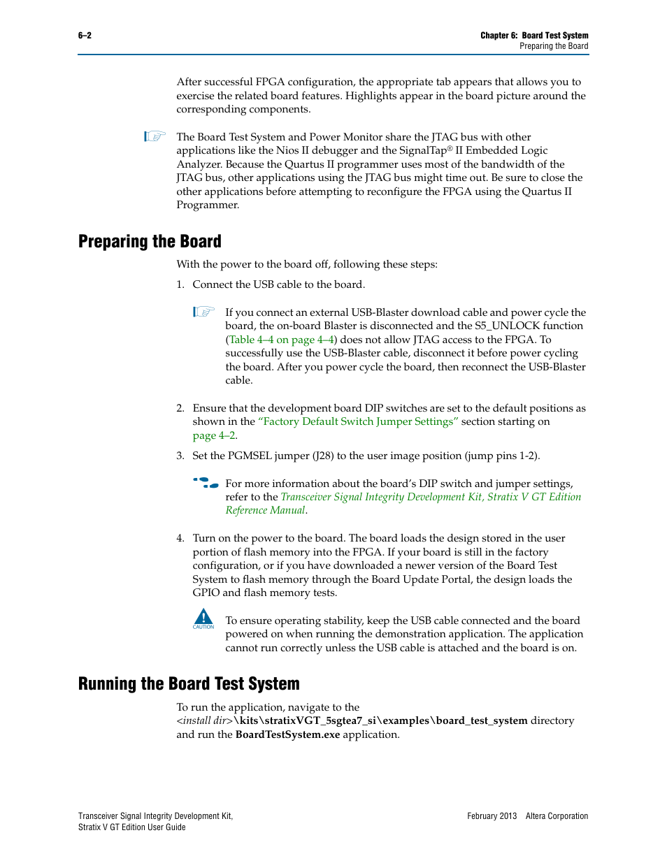 Preparing the board, Running the board test system | Altera Transceiver Signal Integrity User Manual | Page 26 / 56