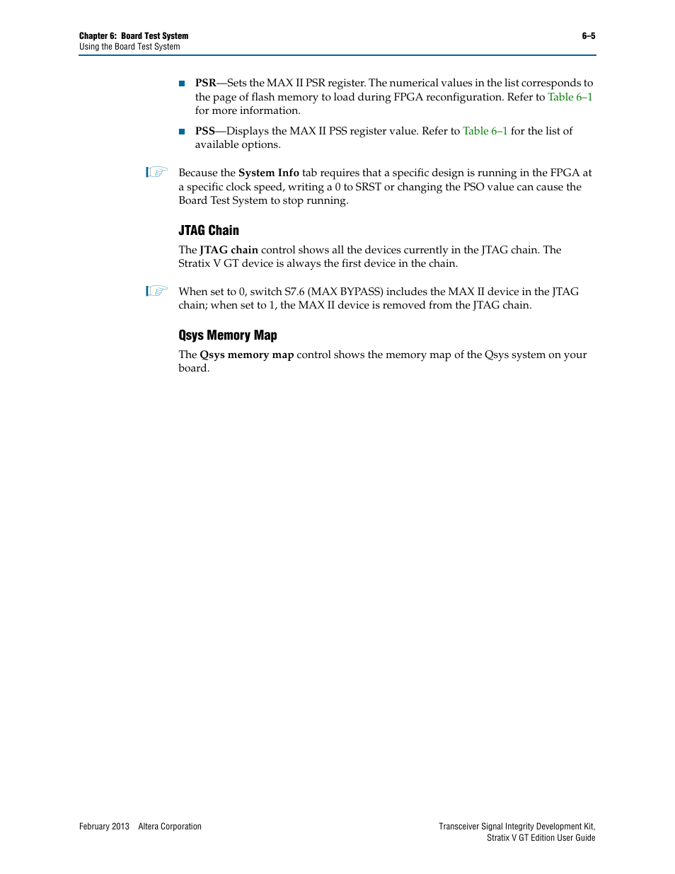 Jtag chain, Qsys memory map, Jtag chain –5 qsys memory map –5 | Altera Transceiver Signal Integrity User Manual | Page 29 / 56