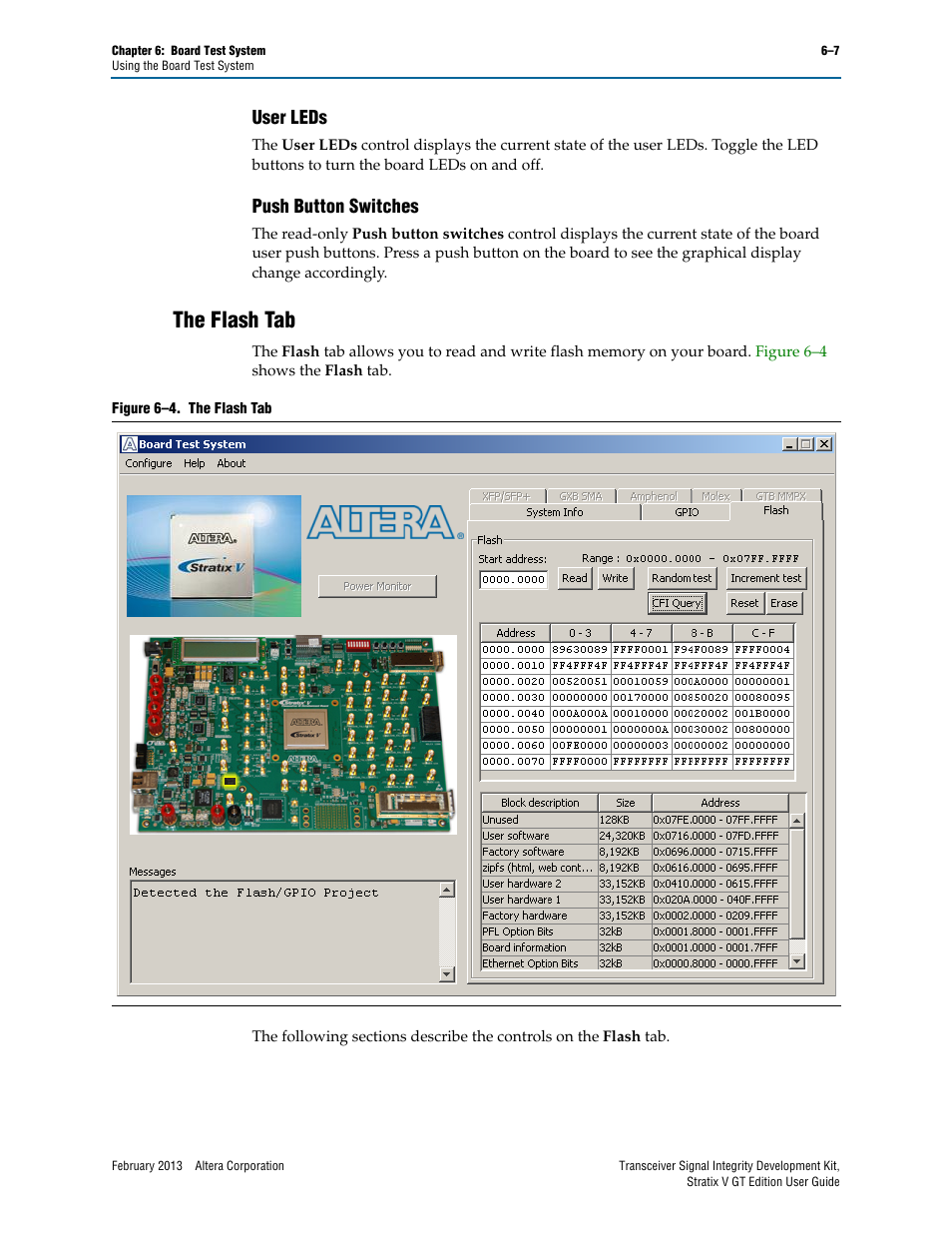 User leds, Push button switches, The flash tab | User leds –7 push button switches –7, The flash tab –7 | Altera Transceiver Signal Integrity User Manual | Page 31 / 56