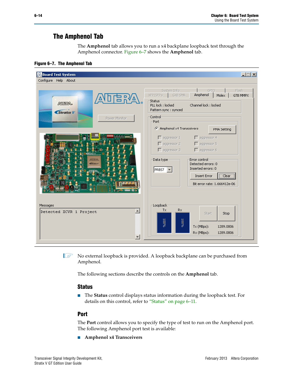The amphenol tab, Status, Port | The amphenol tab –14, Status –14 port –14 | Altera Transceiver Signal Integrity User Manual | Page 38 / 56