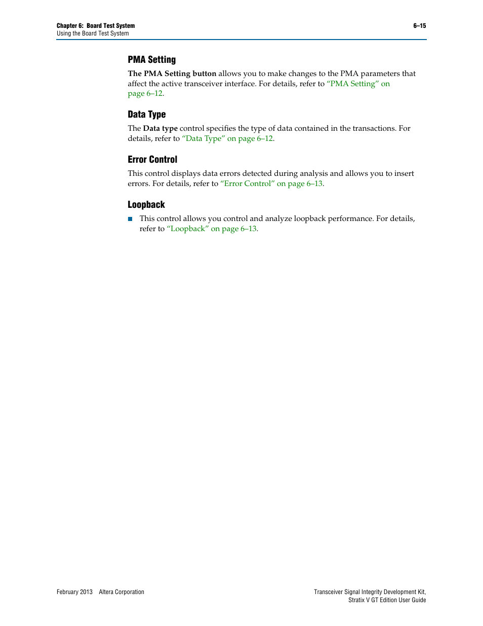 Pma setting, Data type, Error control | Loopback | Altera Transceiver Signal Integrity User Manual | Page 39 / 56