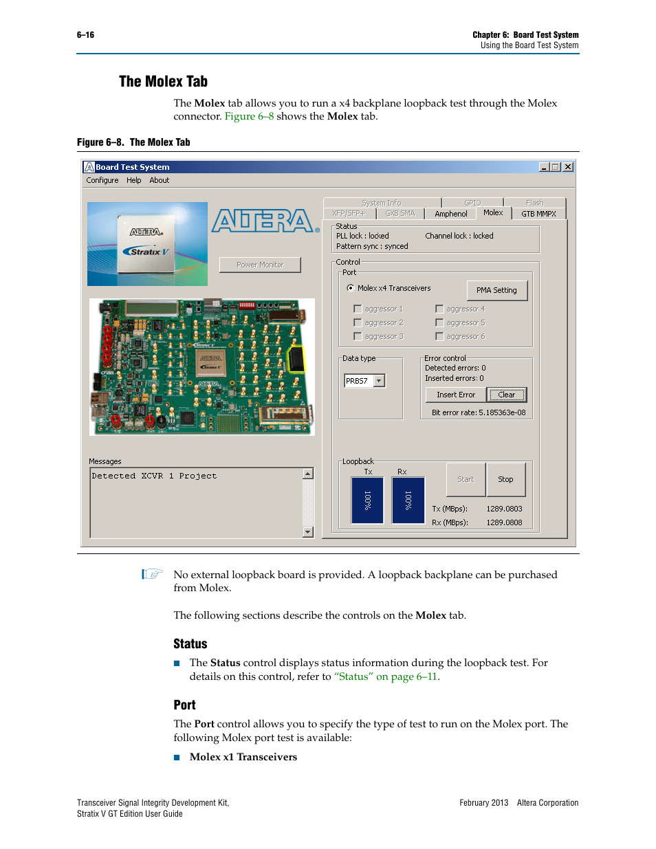 The molex tab, Status, Port | The molex tab –16, Status –16 port –16 | Altera Transceiver Signal Integrity User Manual | Page 40 / 56