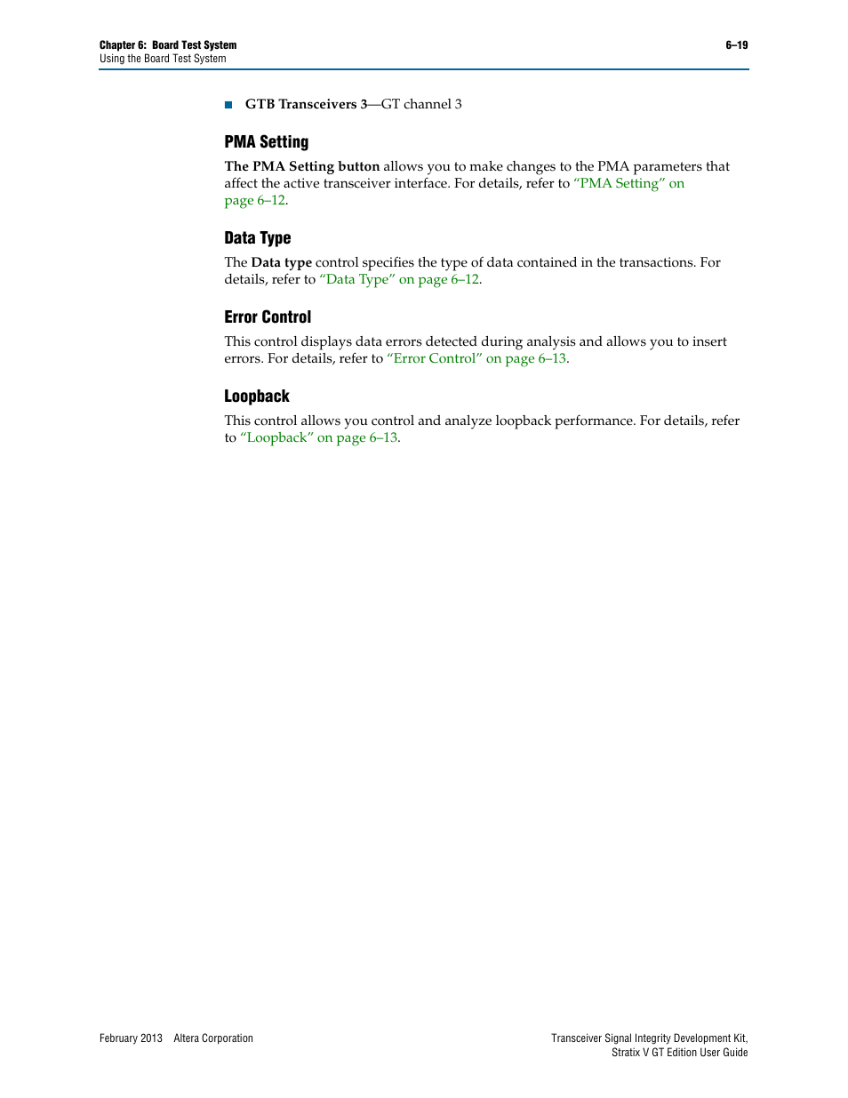 Pma setting, Data type, Error control | Loopback | Altera Transceiver Signal Integrity User Manual | Page 43 / 56