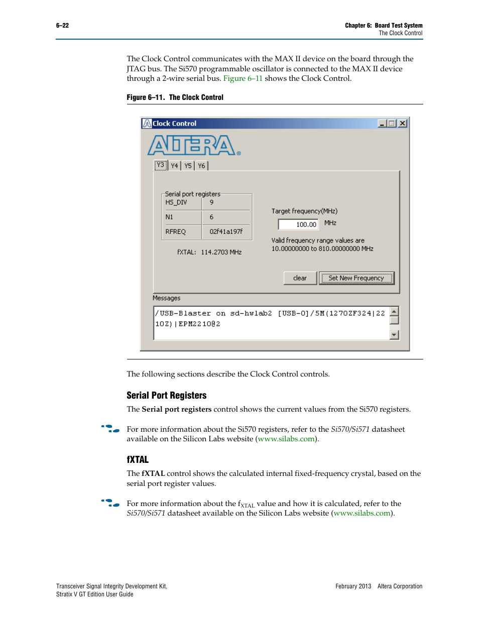 Serial port registers, Fxtal, Serial port registers –22 fxtal –22 | Altera Transceiver Signal Integrity User Manual | Page 46 / 56