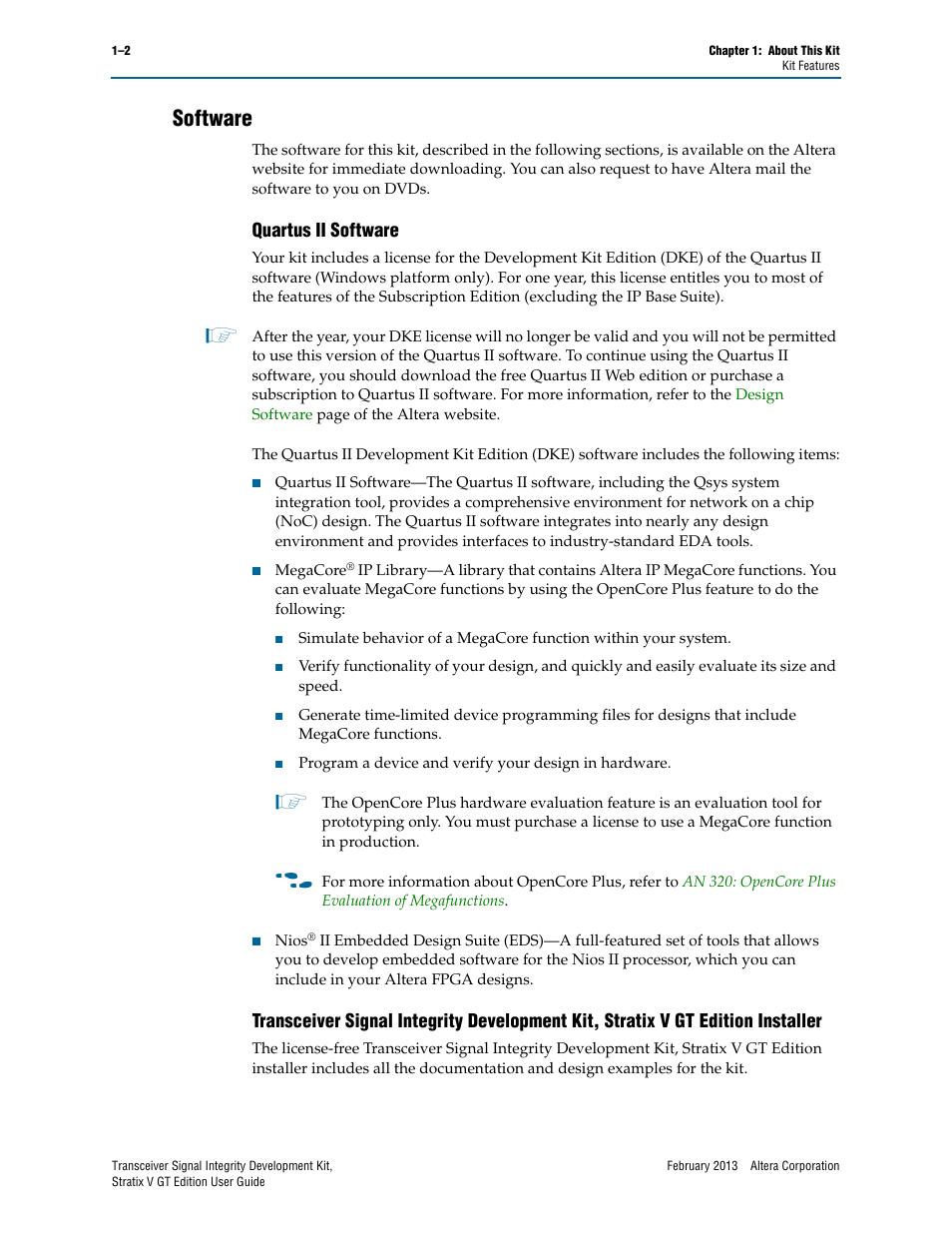 Software, Quartus ii software, Software –2 | Altera Transceiver Signal Integrity User Manual | Page 8 / 56