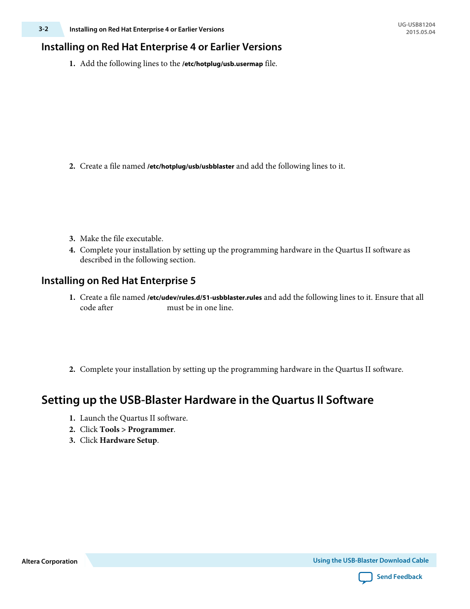 Installing on red hat enterprise 5, Installing on red hat enterprise 5 -2 | Altera USB Blaster User Manual | Page 12 / 16