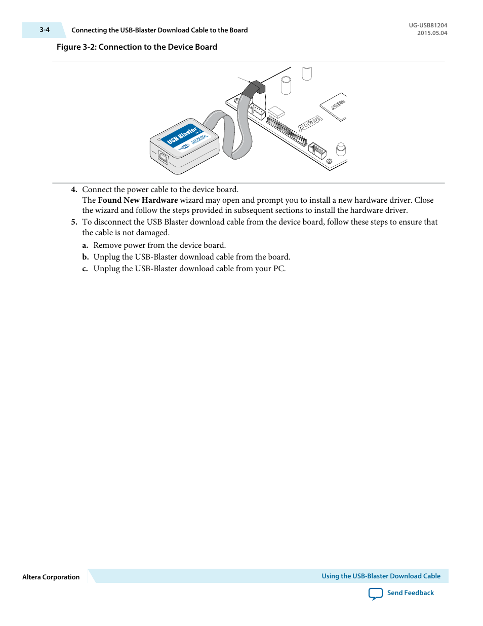 Figure 3-2: connection to the device board | Altera USB Blaster User Manual | Page 14 / 16