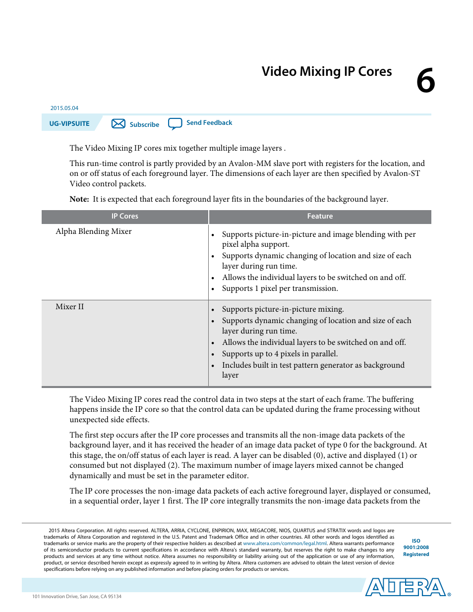 Video mixing ip cores, Video mixing ip cores -1 | Altera Video and Image Processing Suite User Manual | Page 112 / 310