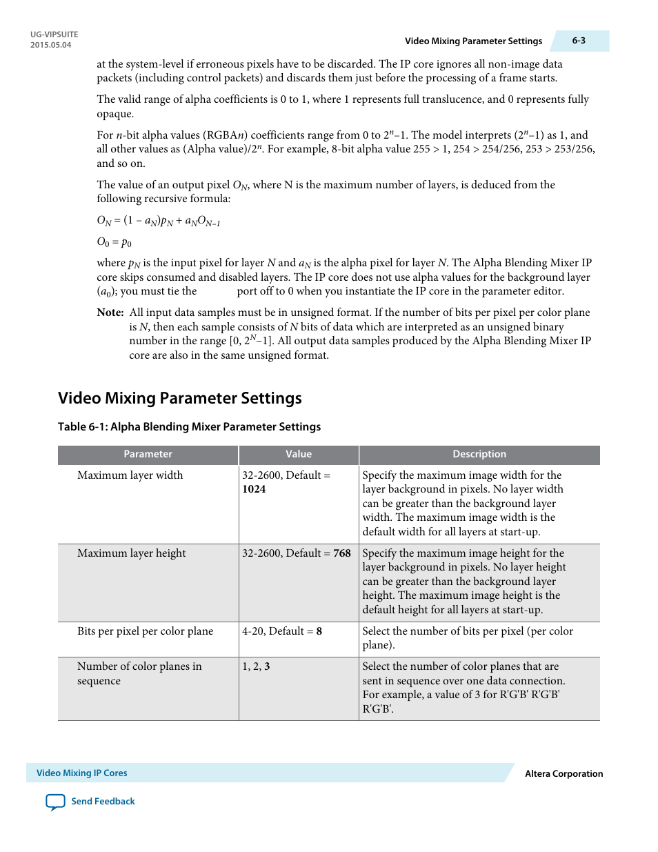 Video mixing parameter settings, Video mixing parameter settings -3 | Altera Video and Image Processing Suite User Manual | Page 114 / 310