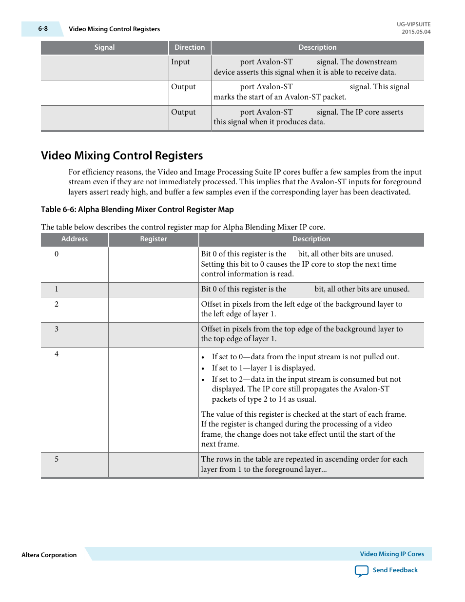 Video mixing control registers, Video mixing control registers -8 | Altera Video and Image Processing Suite User Manual | Page 119 / 310