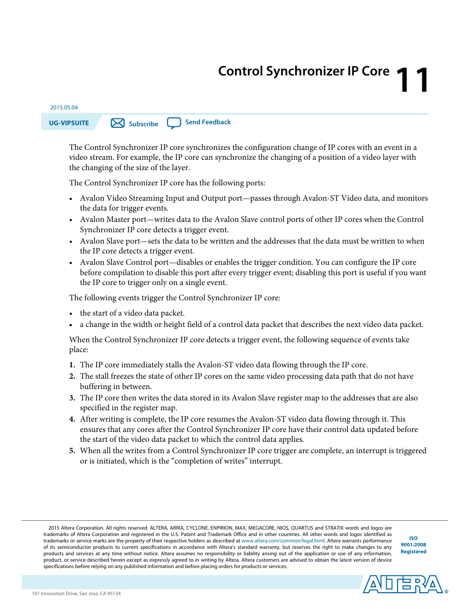 Control synchronizer ip core, Control synchronizer ip core -1 | Altera Video and Image Processing Suite User Manual | Page 153 / 310