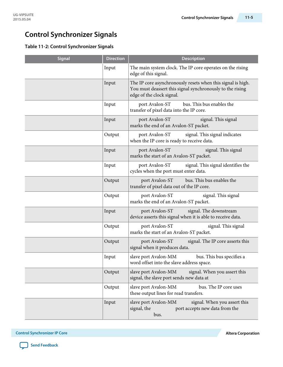Control synchronizer signals, Control synchronizer signals -5 | Altera Video and Image Processing Suite User Manual | Page 157 / 310