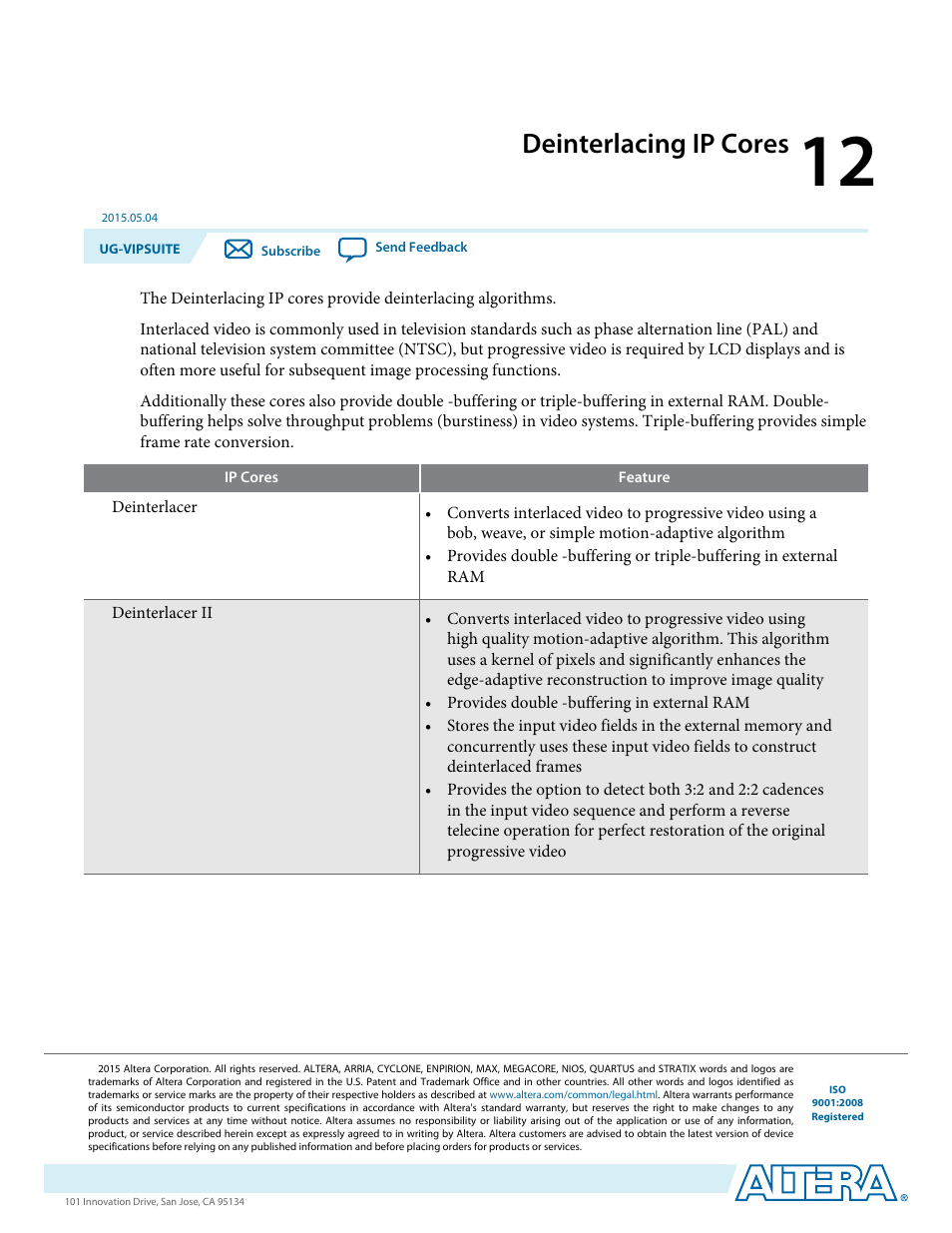 Deinterlacing ip cores, Deinterlacing ip cores -1 | Altera Video and Image Processing Suite User Manual | Page 160 / 310
