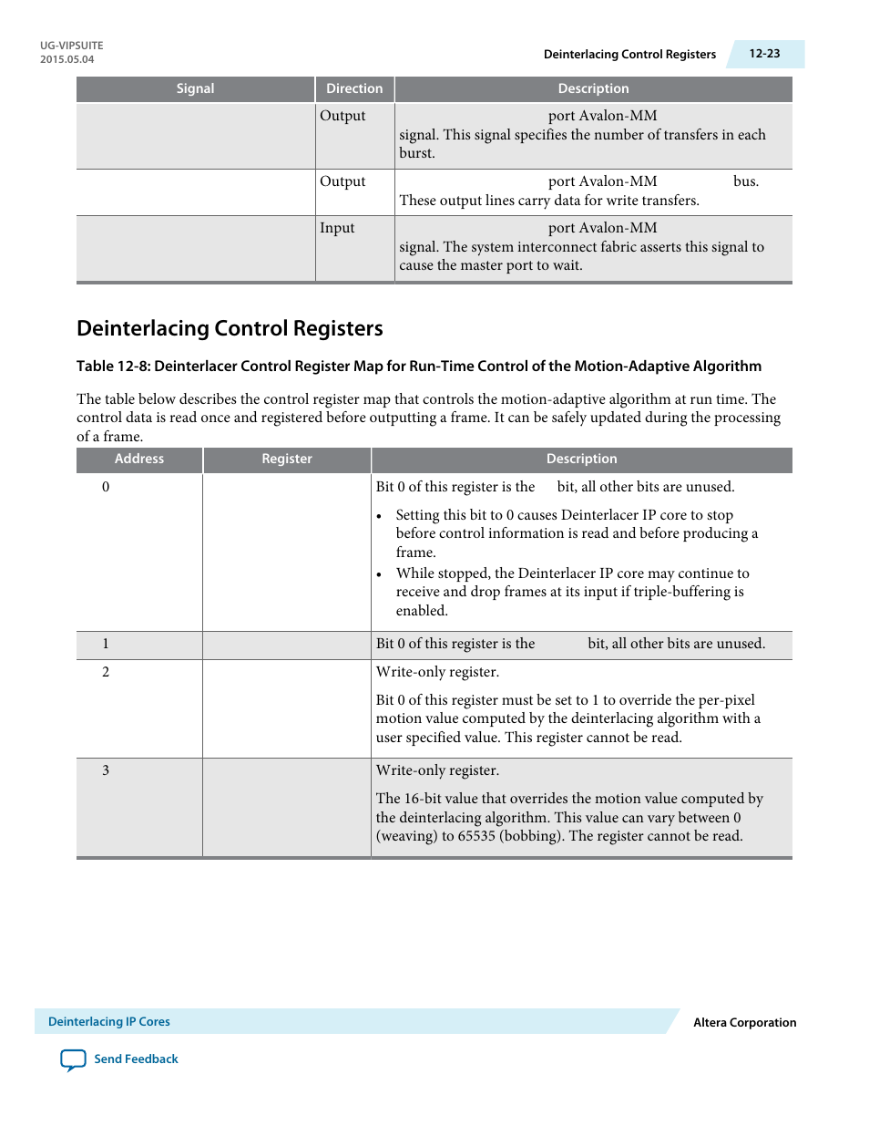 Deinterlacing control registers, Deinterlacing control registers -23 | Altera Video and Image Processing Suite User Manual | Page 182 / 310