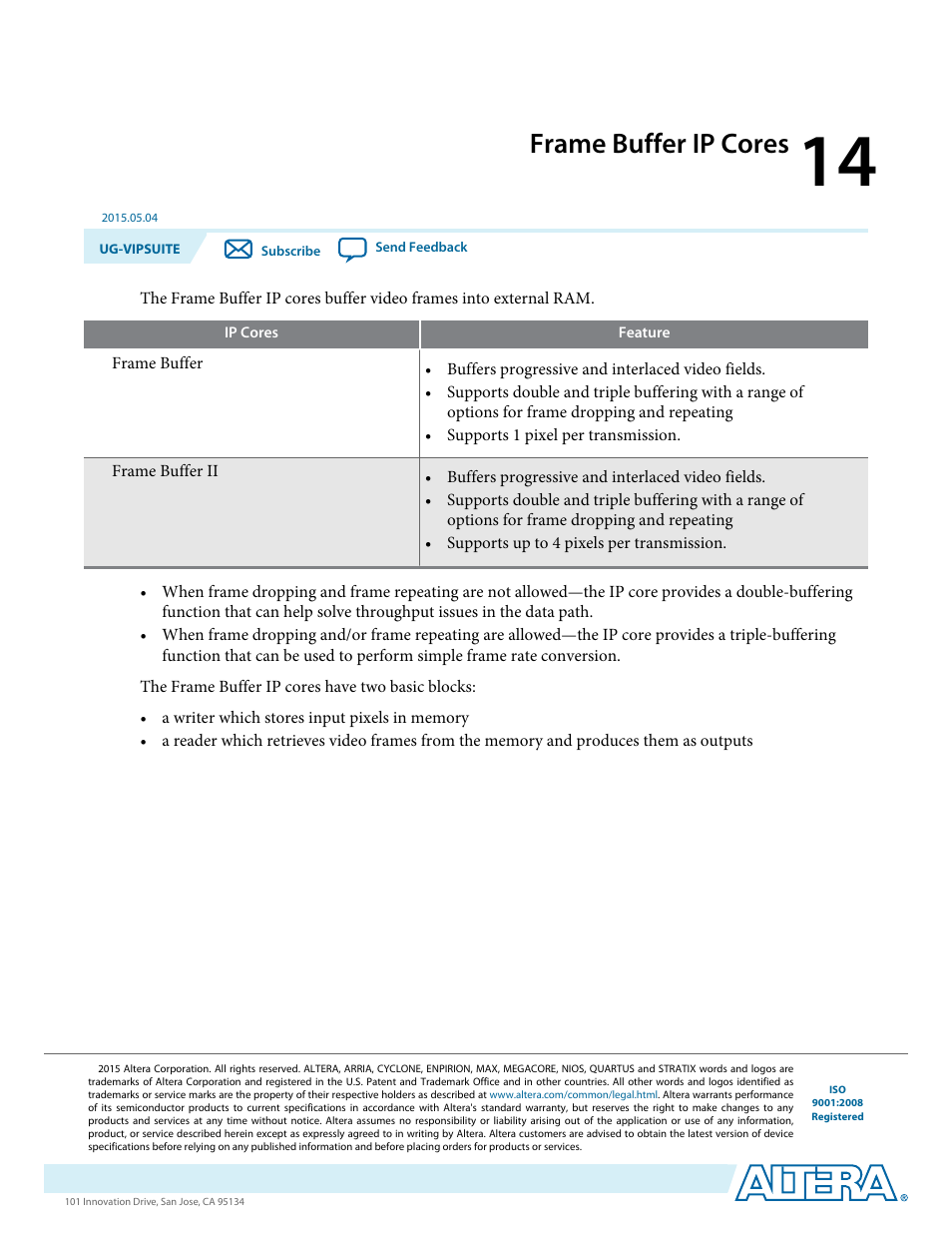 Frame buffer ip cores, Frame buffer ip cores -1 | Altera Video and Image Processing Suite User Manual | Page 198 / 310