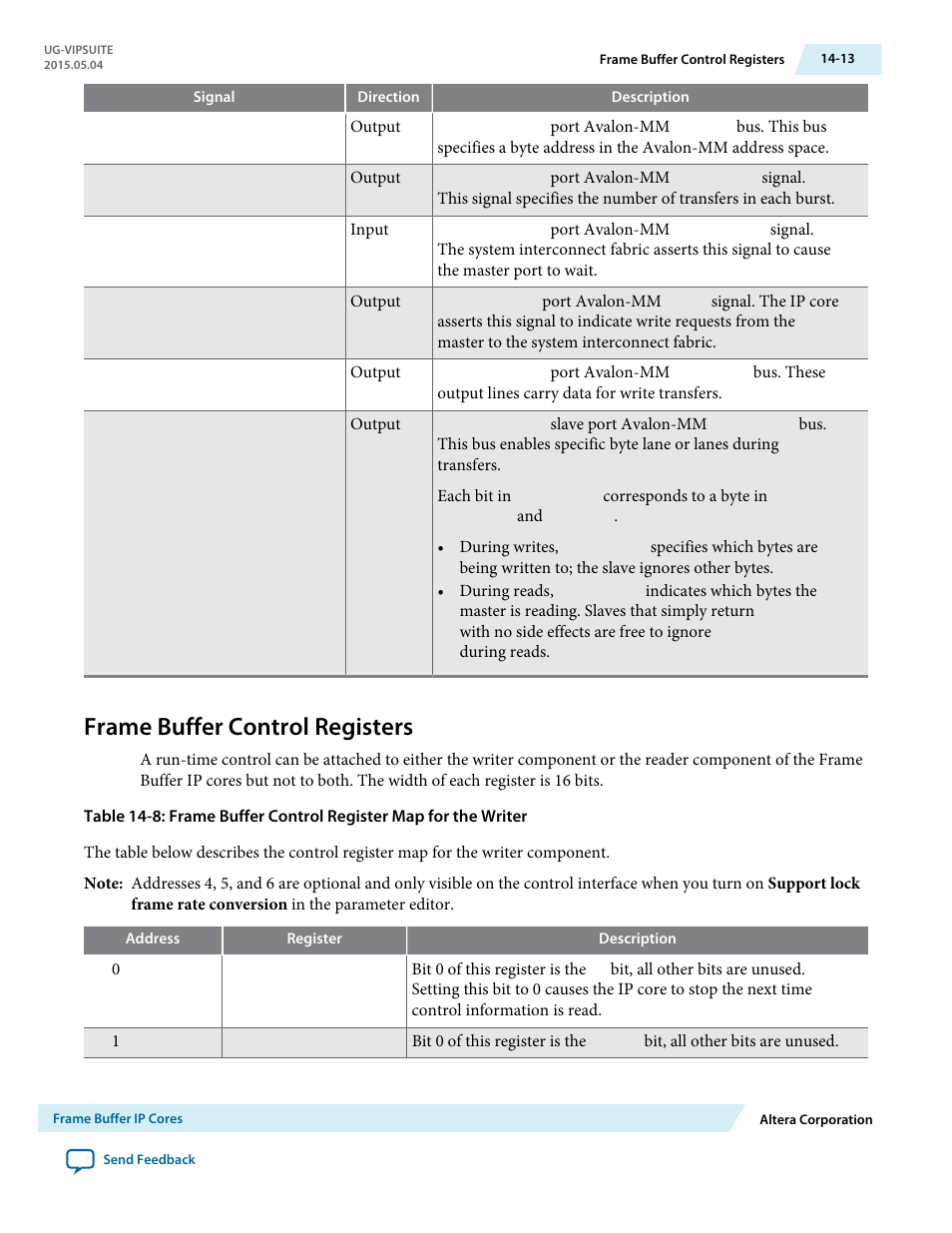 Frame buffer control registers, Frame buffer control registers -13 | Altera Video and Image Processing Suite User Manual | Page 210 / 310