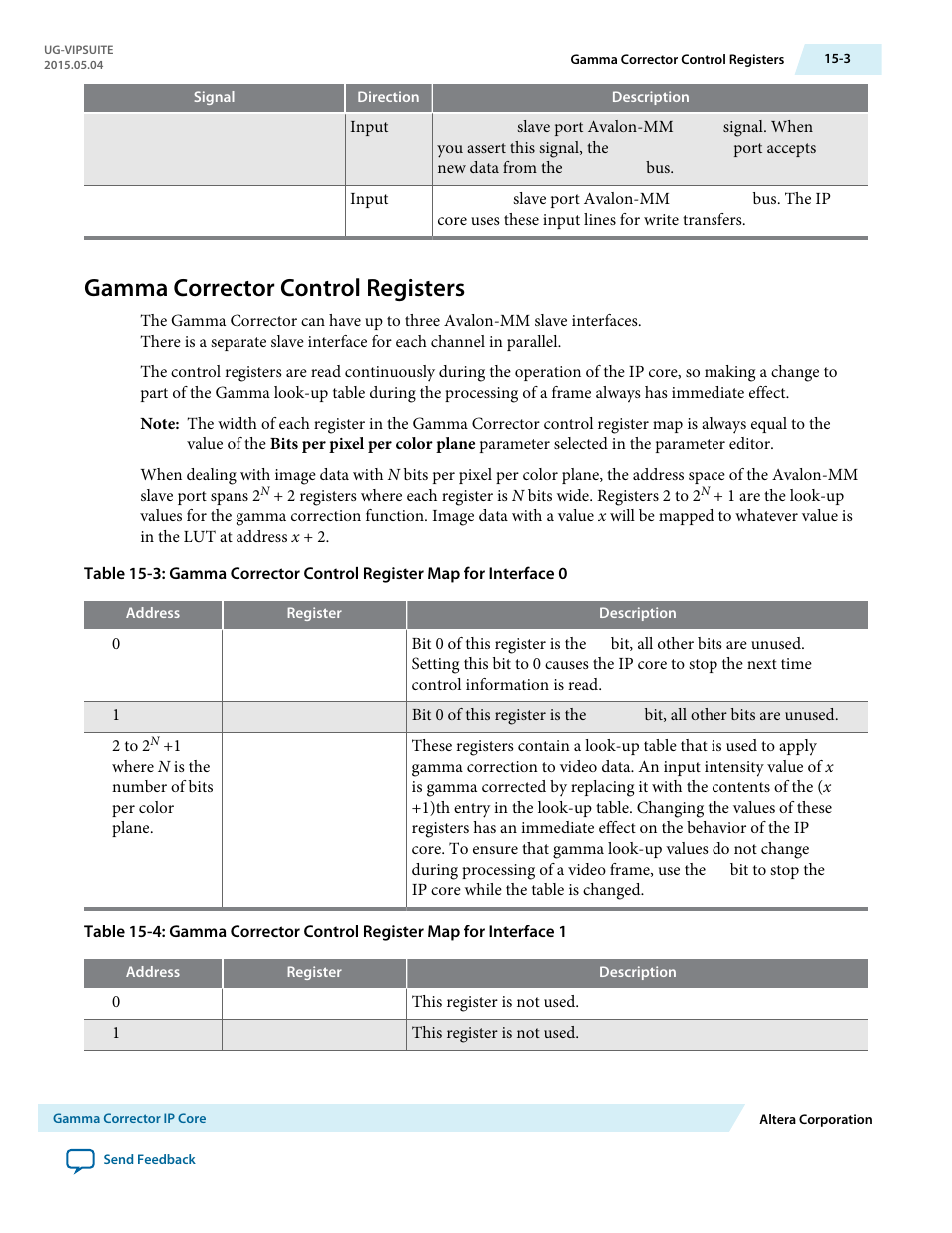 Gamma corrector control registers, Gamma corrector control registers -3 | Altera Video and Image Processing Suite User Manual | Page 216 / 310