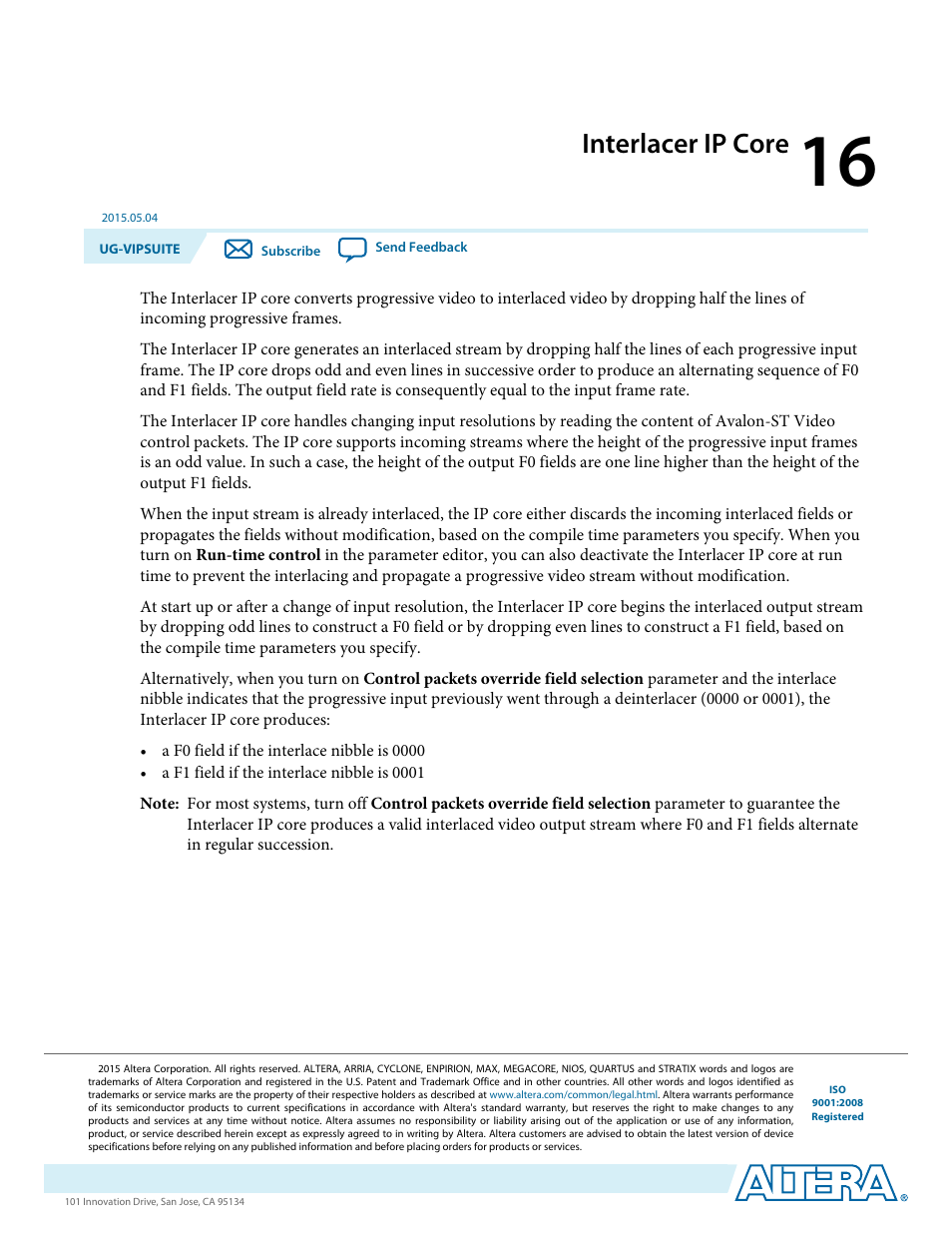 Interlacer ip core, Interlacer ip core -1 | Altera Video and Image Processing Suite User Manual | Page 218 / 310