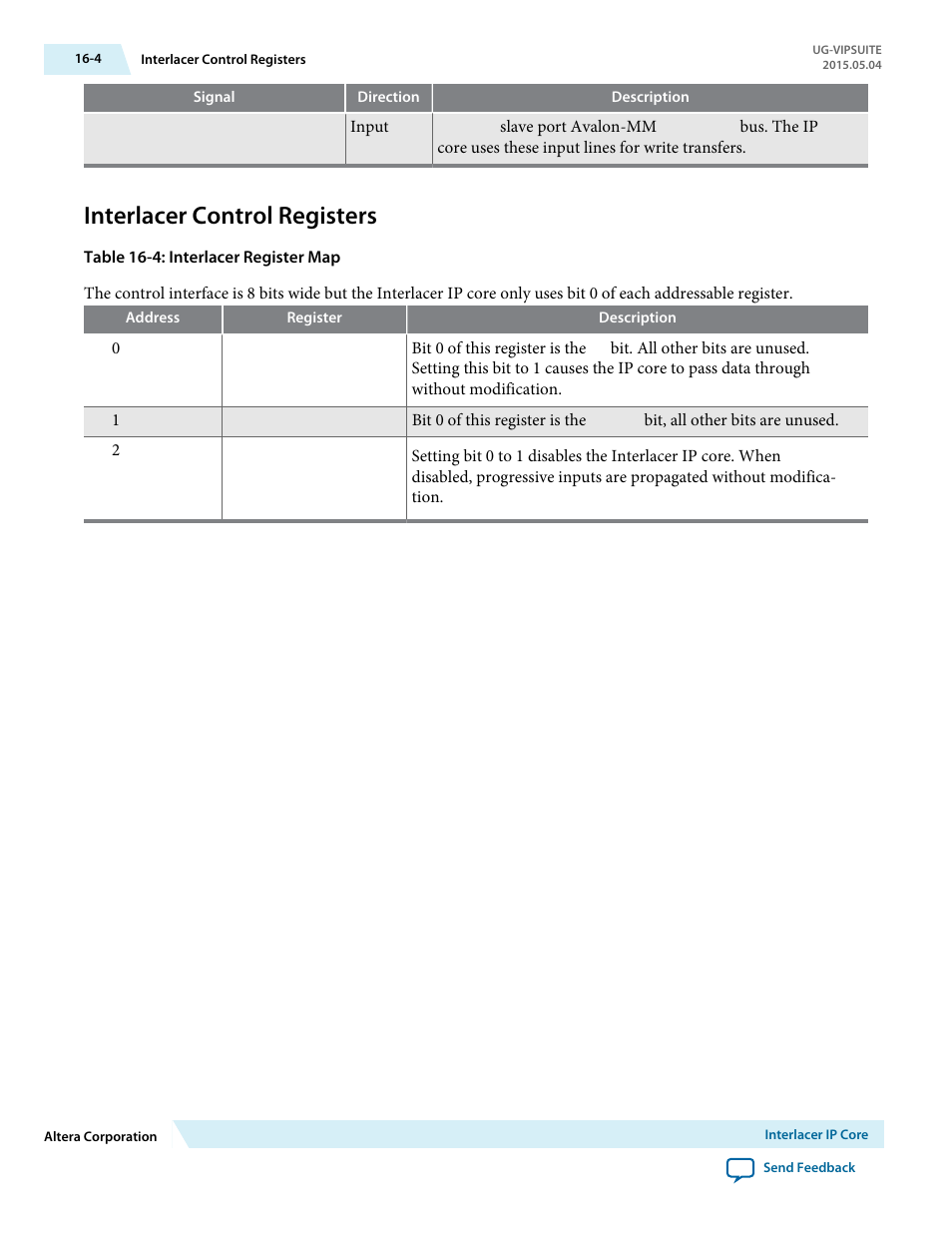 Interlacer control registers, Interlacer control registers -4 | Altera Video and Image Processing Suite User Manual | Page 221 / 310