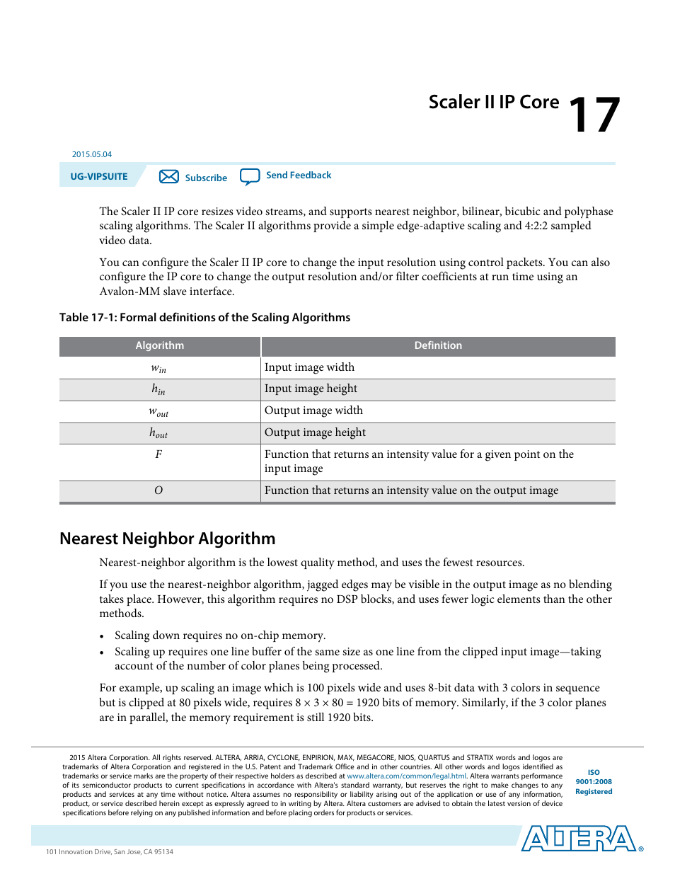 Scaler ii ip core, Nearest neighbor algorithm, Scaler ii ip core -1 | Nearest neighbor algorithm -1 | Altera Video and Image Processing Suite User Manual | Page 222 / 310
