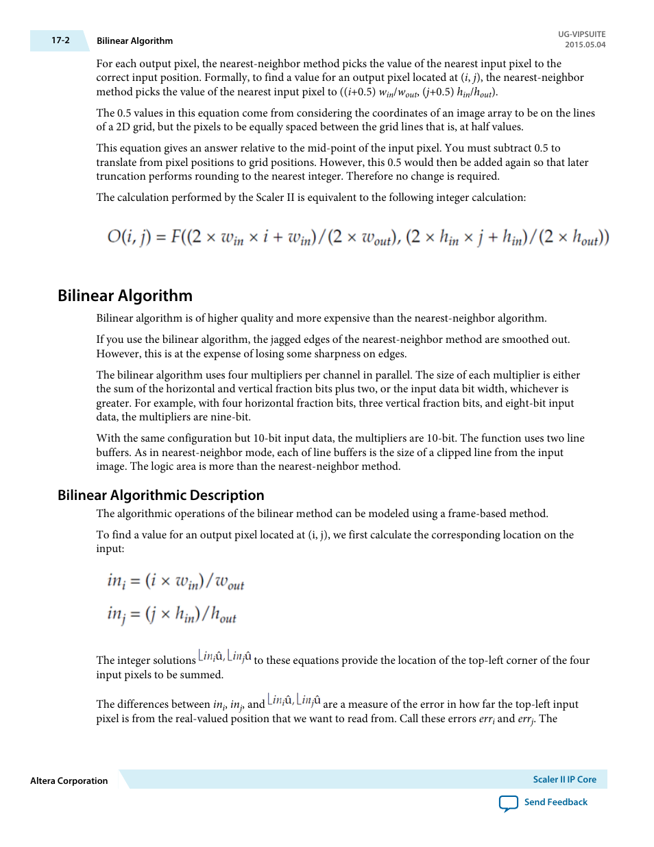 Bilinear algorithm, Bilinear algorithmic description, Bilinear algorithm -2 | Bilinear algorithmic description -2 | Altera Video and Image Processing Suite User Manual | Page 223 / 310