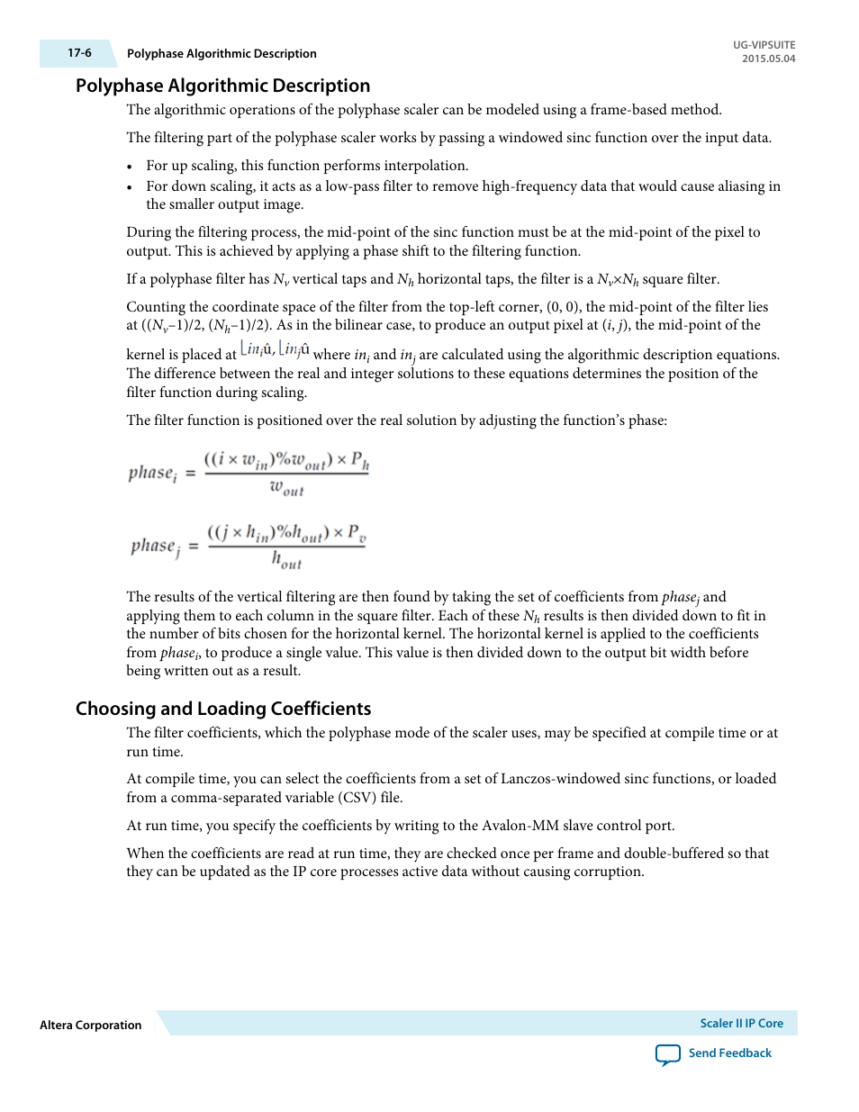 Polyphase algorithmic description, Choosing and loading coefficients, Polyphase algorithmic description -6 | Choosing and loading coefficients -6 | Altera Video and Image Processing Suite User Manual | Page 227 / 310