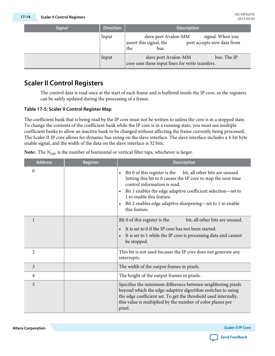 Scaler ii control registers, Scaler ii control registers -14 | Altera Video and Image Processing Suite User Manual | Page 235 / 310