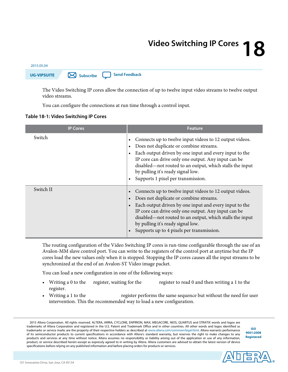 Video switching ip cores, Video switching ip cores -1 | Altera Video and Image Processing Suite User Manual | Page 237 / 310