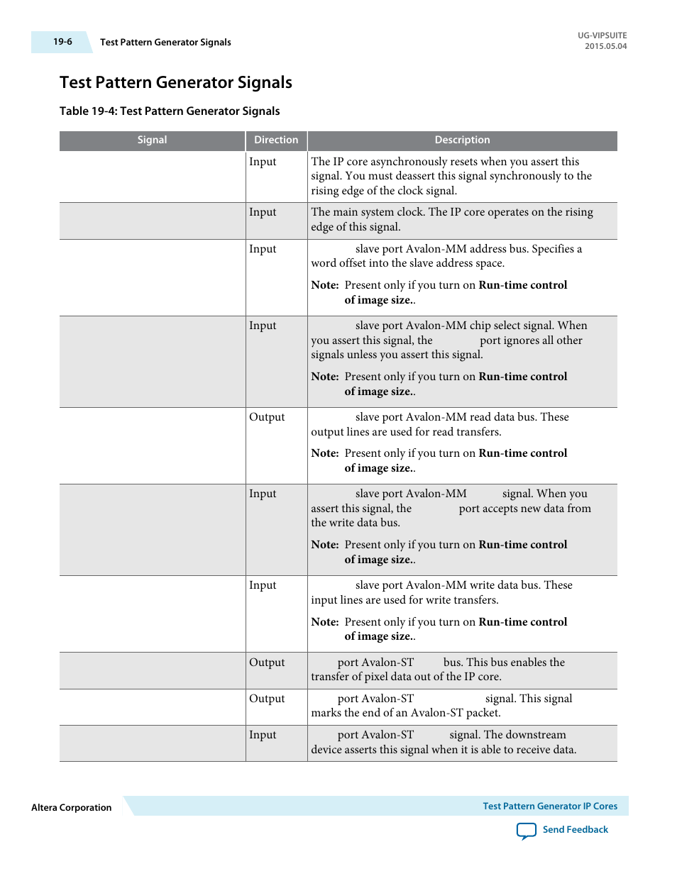 Test pattern generator signals, Test pattern generator signals -6 | Altera Video and Image Processing Suite User Manual | Page 248 / 310